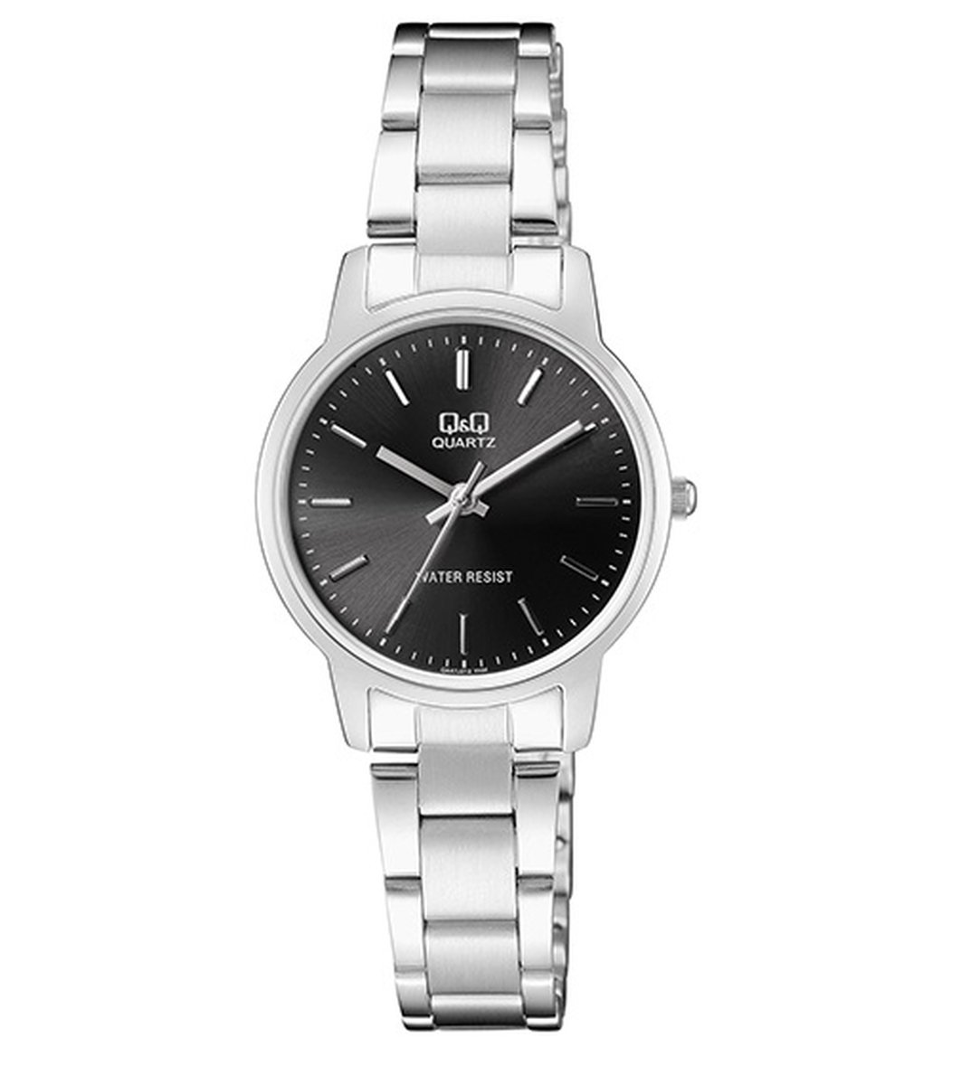 QQ QA47J212Y - Horloge - Analoog - Dames - Vrouwen - stalen band - Rond - Metaal - Cijfers - Zilverkleurig - Zwart