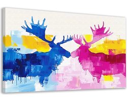 elanden wanddecoratie - dieren wanddecoratie - Canvas schilderij kleuren - Wanddecoratie modern - Schilderijen op canvas - Kantoor accessoires canvas 100x75 cm