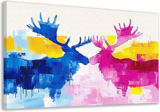 elanden wanddecoratie - dieren wanddecoratie - Canvas schilderij kleuren - Wanddecoratie modern - Schilderijen op canvas - Kantoor accessoires canvas 100x75 cm