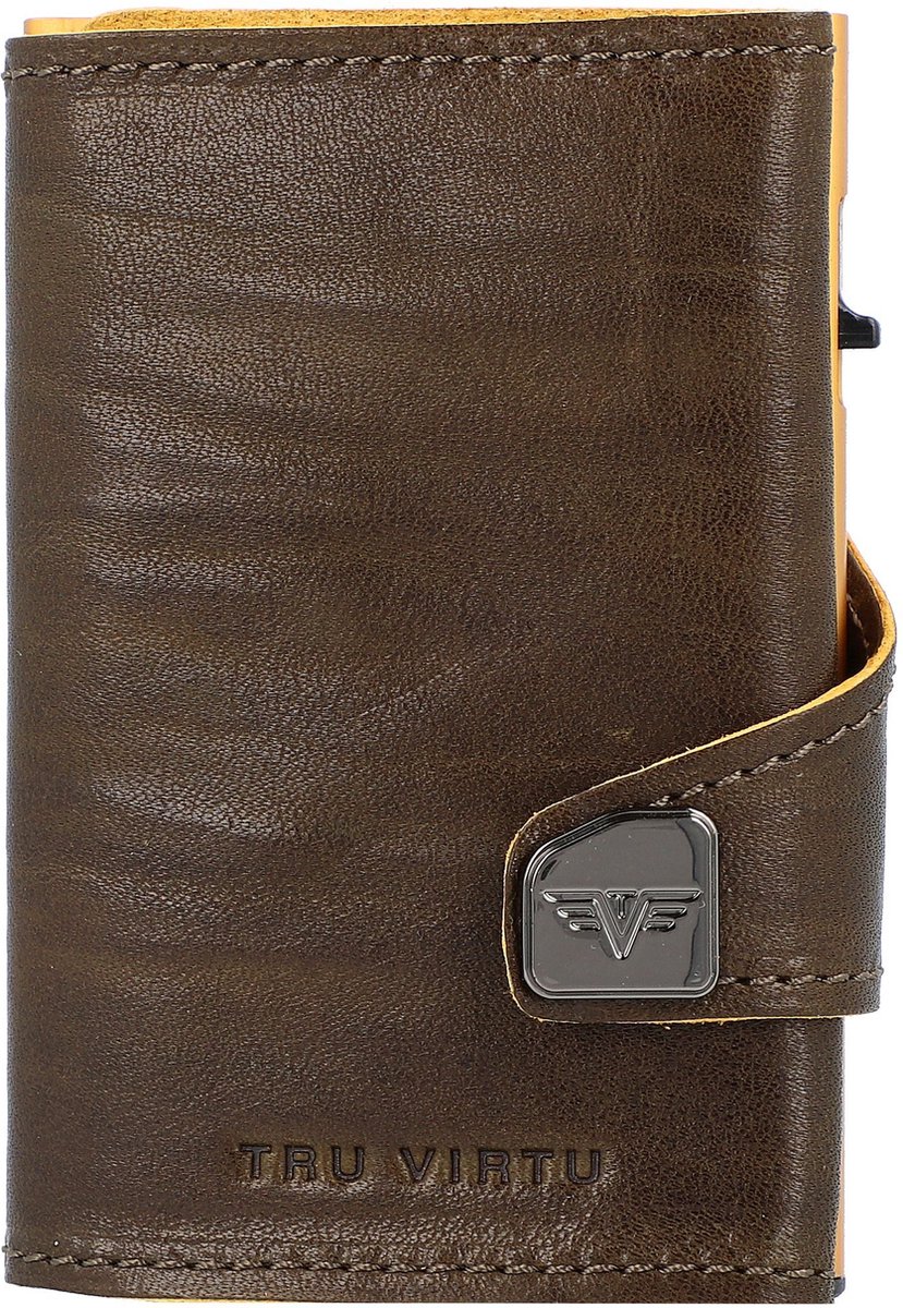 TRU VIRTU Leren Kaarthoes Click & Slide Wallet Caramba Mossgreen - Yellow / Gold Groene Geel