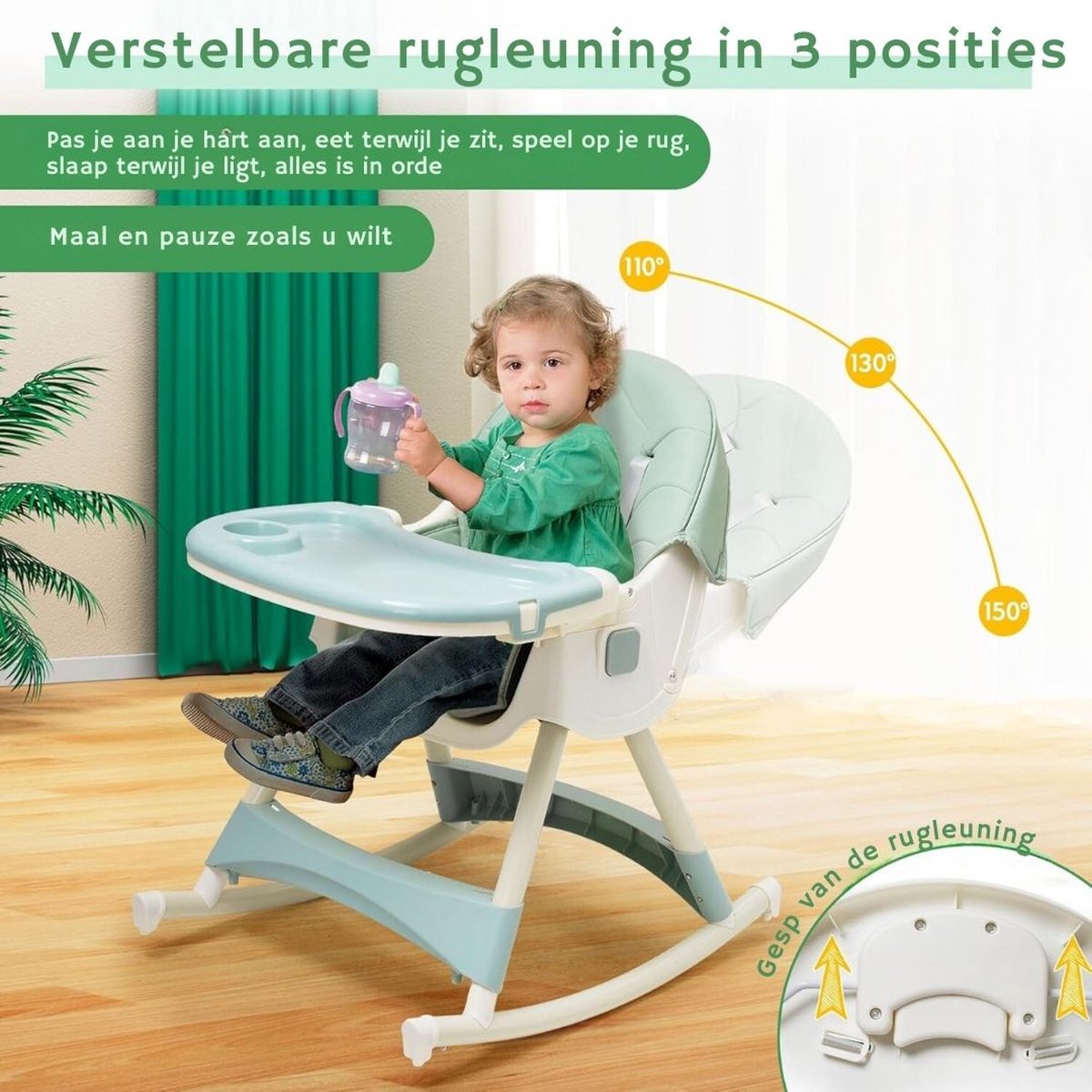 Kinder Eetstoel – 3-in-1 Babystoel Voor Aan Tafel Met Dienblad - Baby Stoel Voor Eten Met Wieltjes - Meegroei Kinderstoel - Baby stoeltje Zitten - Meegroeistoel Met Ligfunctie - Kindereetstoel thumbnail 5