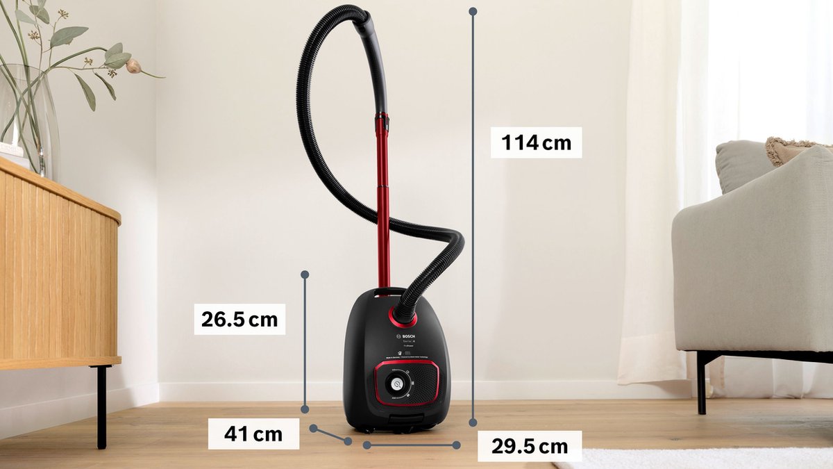 Bosch ProPower BGB41POW1 Serie 4 - Stofzuiger met zak - 11 mtr bereik - Vacuum cleaner - HEPA 13 - Zwart/Rood — afbeelding 3