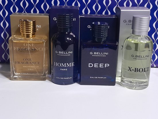 G. Bellini Fragrances herenparfum giftset alle 4 soorten 75 ml - DEEP - ONE FRAGRANCE - HOMME PARIS - X-BOLT