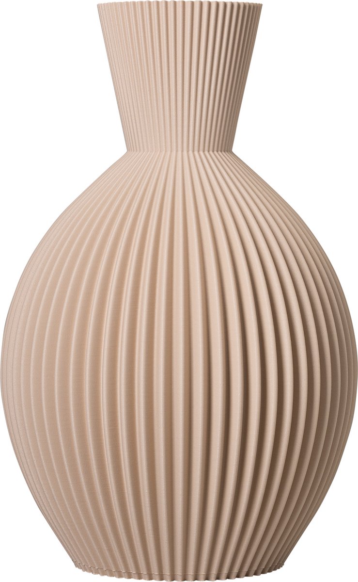 Slimprint Vaas LUNA, Beige, D22,3 x H35 cm, Ronde Bolvaas met Gestreept Motief voor Droogbloemen, Moderne Tafeldecoratie Gemaakt van Gerecycled Biokunststof