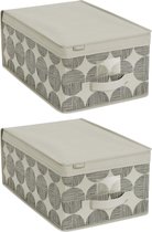 Lot De 3 Boîtes De Rangement Pliables En Tissu - 42x30x28 Cm, Fenêtre Transparente, Couvercle, Couleur Beige