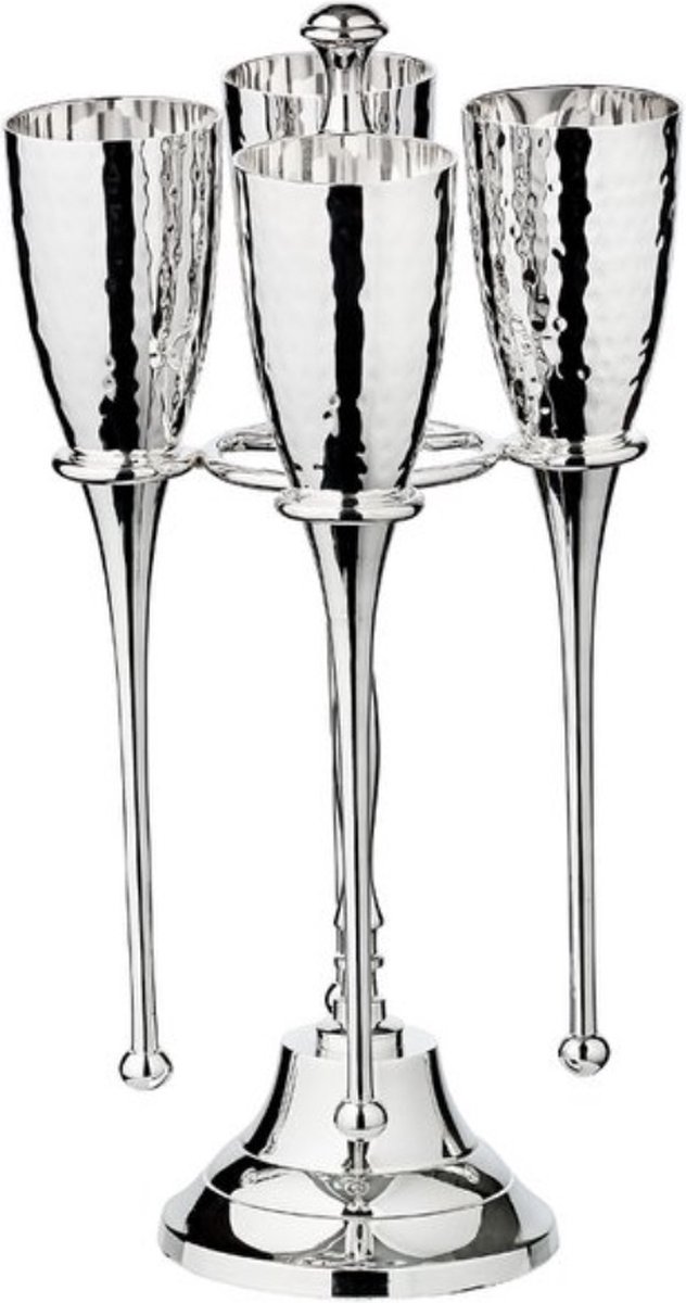 Edzard Set van 4 champagneglazen in RVS Didi met standaard verzilverd gehamerd