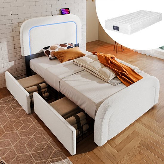 Bed met hydraulische opbergruimte, 160x200 cm, met 2 nachtkastjes, 4