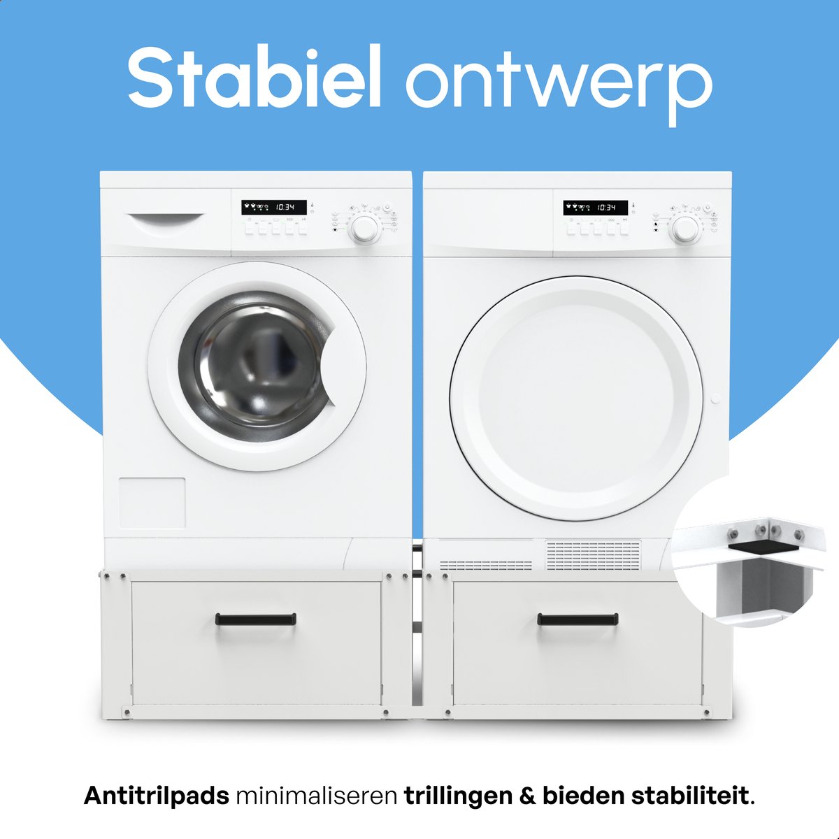 Bodo® - Wasmachine Verhoger - Dubbel - Kast - Ombouw met Lade - Wit - 127x54x31cm — afbeelding 4