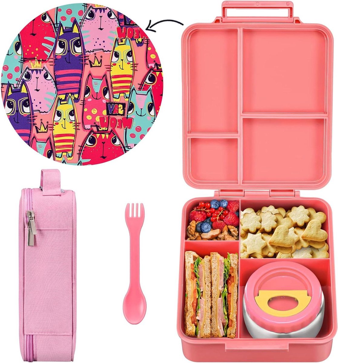 PUWOWYE Kinderbroodtrommel met vakken, Bento Box voor PUWOWYE Kinderbroodtrommel met vakken, Bento Box voor