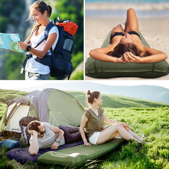 10 cm dikke zelfopblazende slaapmat voor camping - ultralicht luchtmatras voor tent - waterdicht - met voetperspomp - zeer ondersteunend - groen — afbeelding 3