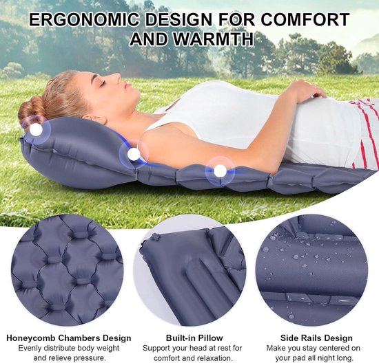 Outdoor Camping Ultralichte Opvouwbare Slaapmat Grijs met Hoofdkussen Kleine Verpakking — afbeelding 5