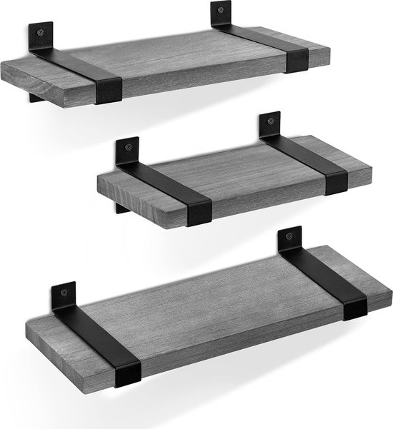Piorlado wandplank, zwevende houten plank, U-vormige wandplank set van 3, rustieke