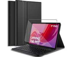Hoes met toetsenbord geschikt voor Lenovo Tab M11 - Screen Protector GlassGuard - Keyboard Book Case Cover Hoesje Zwart & Screenprotector