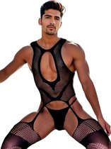 LekkerStout Jarretel Bodystocking - Zwart - Sexy Herenondergoed | S-L | ( LS074 )