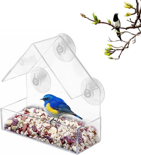 Bird Feeder Mangeoire à Oiseaux Transparente Avec Ventouse - Pour Fenêtre - Observation Mésanges/moineaux Accessoire Jardin Mésanges