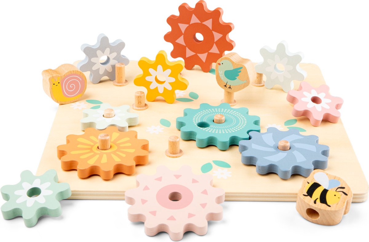 Woet® Houten Puzzel met Roterende Tandwielen Tuin - Draaibare Tandwielpuzzel met Dieren - Motorisch en Creatief Speelgoed - FSC - Vanaf 2 Jaar — afbeelding 4