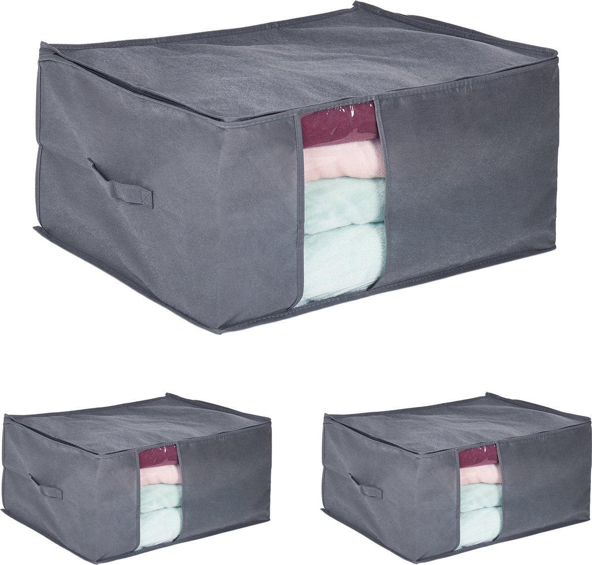 3x opbergtas stof - onderbedbox beddengoed - grote opbergzak kleding - kussens