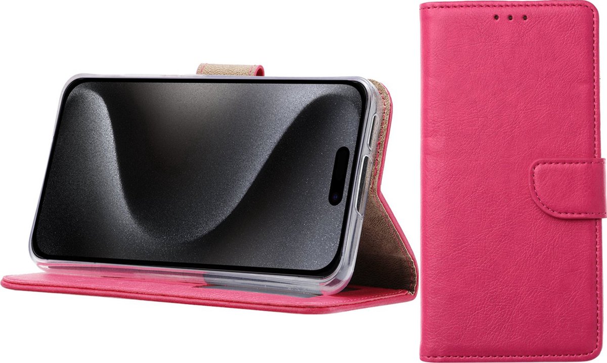 BixB Hoesje Geschikt voor iPhone 15 Pro – portemonnee bookcase met pasjeshouder - Roze