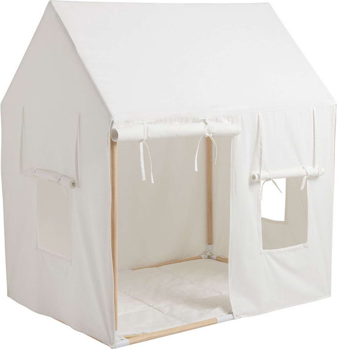 howa Kindertent indoor Speelhuis Katoen Speeltent inclusief Vloermat L110cmx B80cm x H125cm, 3 ramen en zijpanelen die open kunnen 8515