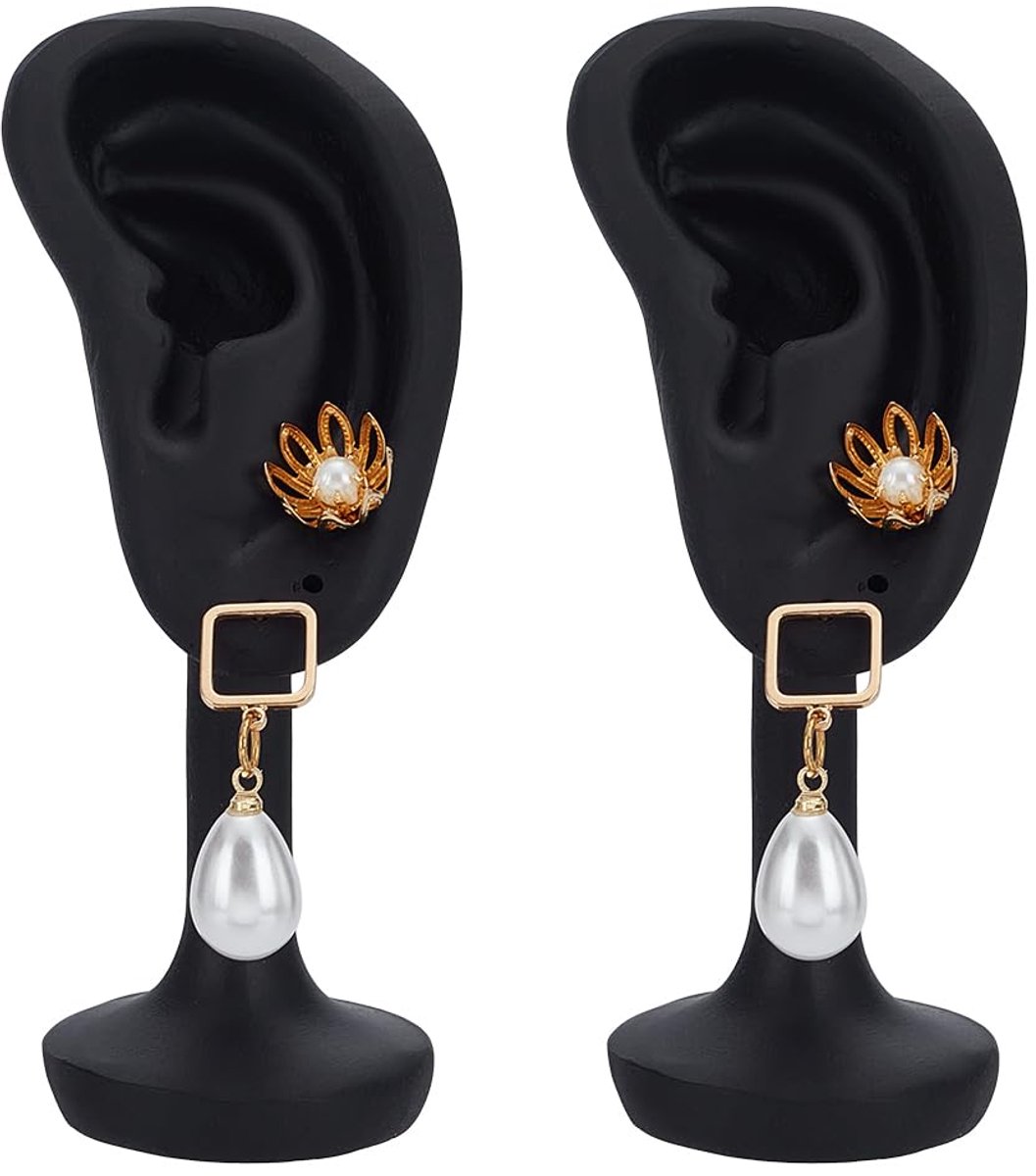 2Pcs Oor Model Oorbel Display Rack Hars Oor Sieraden Display Stand Zwart Imitatie Oren Display Stand Oor Vorm Oorbellen Opslag Rack Voor Studs Oorbellen Sieraden Shows Foto Props