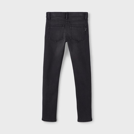 Achterkant van een donkergrijze slim fit jeans voor jongens.