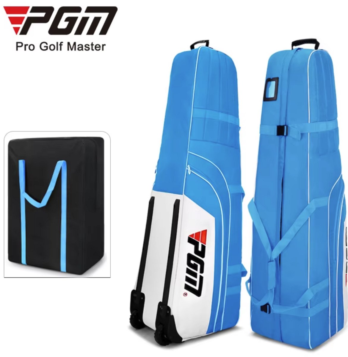 PGM Golf Reistas op Wielen – Waterafstotende Travel Cover voor Golfclubs – Stevige & Opvouwbare Golftas met Draagriemen – Blauw/Wit – Ideaal voor Vliegtuig of Auto