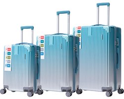 Royal Swiss Royal Swiss® Kofferset - 3-delige Polycarbonaat Hardcase Reiskoffers - Lichtgewicht - 360° Spinnerwielen - Waterafstotend - Blauw/Zilver