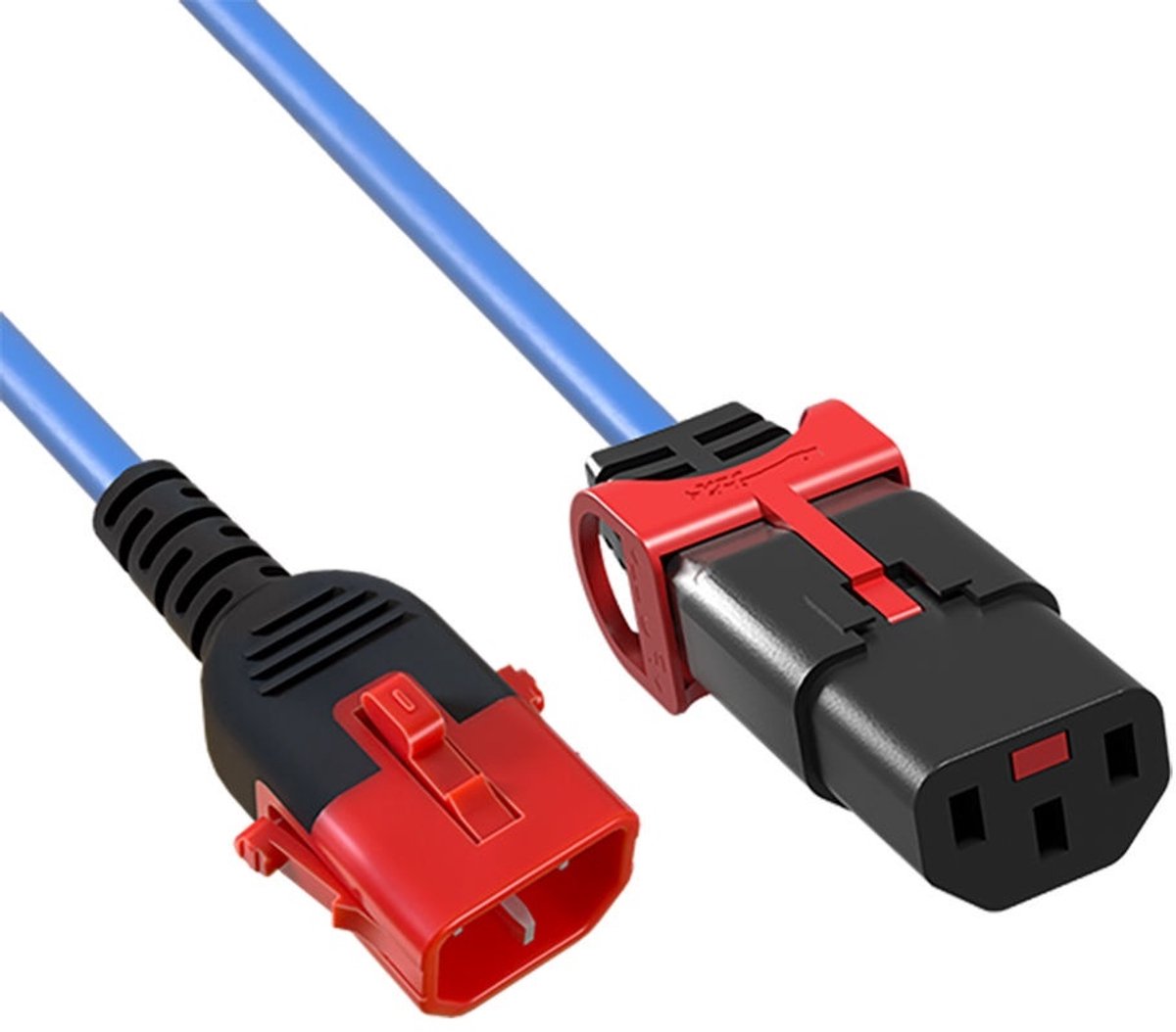 Image of ACT Netsnoer C13 IEC Lock+ - C14 IEC Lock Dual Locking blauw 1 m, PC3619 AK5517