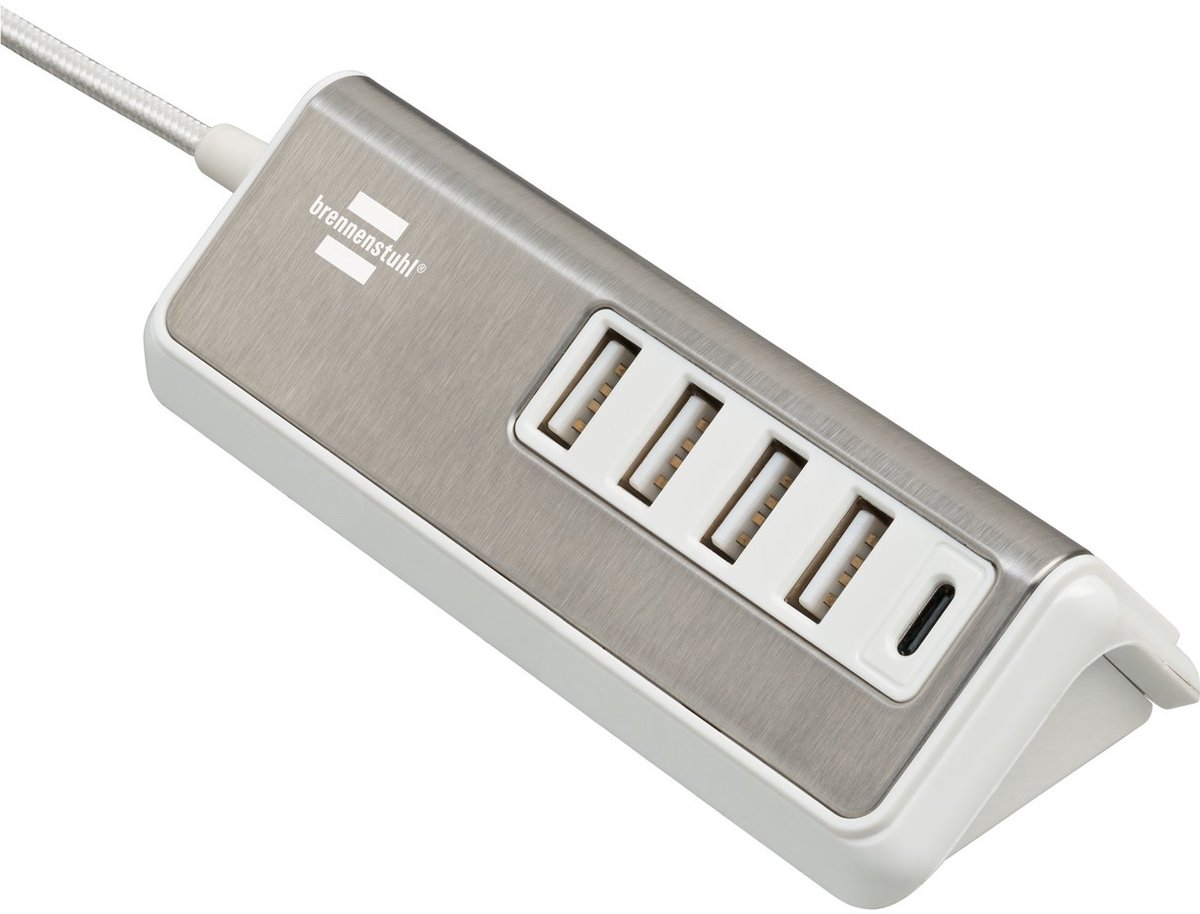brennenstuhl®estilo USB multilader met 1,5m textiel kabel 4x USB lader + 1x USB C