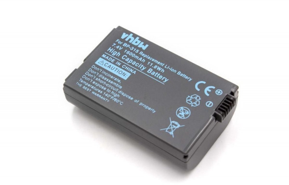 Camera accu compatibel met Canon BP-308, BP-310 en BP-315 / 1620 mAh