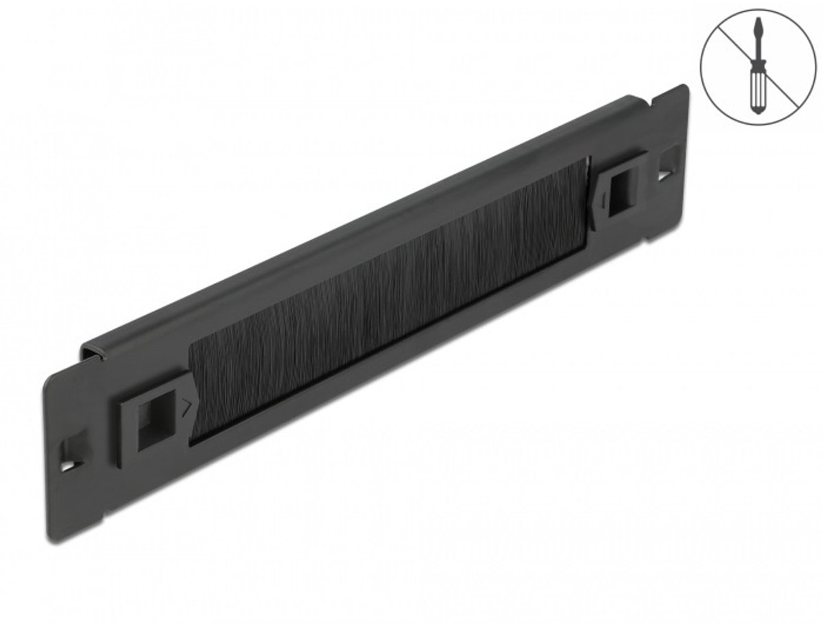 Image of 10 inch doorvoerpaneel met borstel | toolfree | 1U | zwart