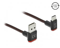 USB-C - Easy-USB-A kabel | haaks boven/beneden | USB2.0 | QC 18W | nylon | 1 meter
