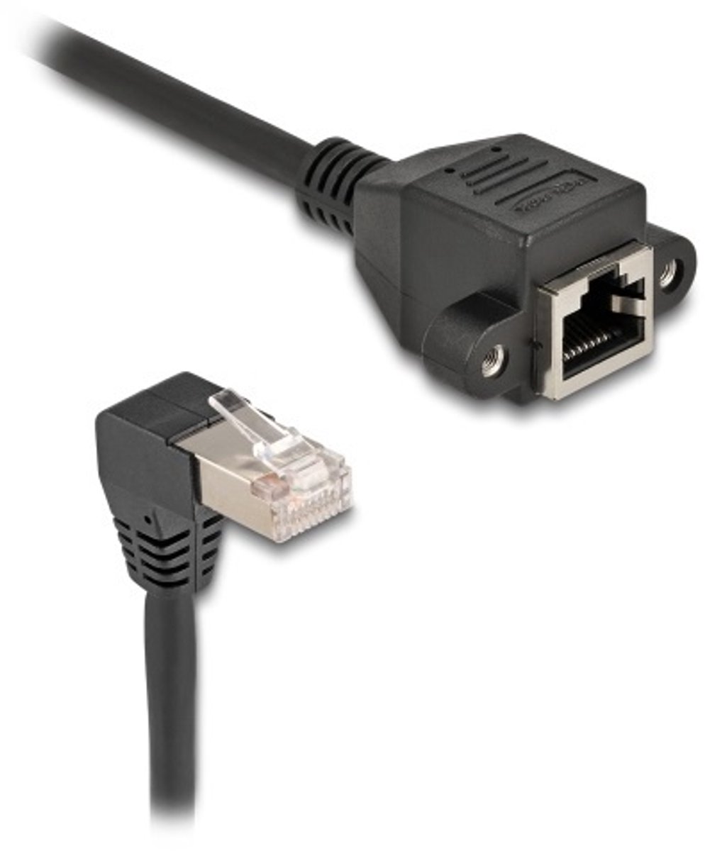 Image of SFTP CAT6a netwerk verlengkabel | haaks | inbouwconnector | LZSH | zwart | 0,50 meter