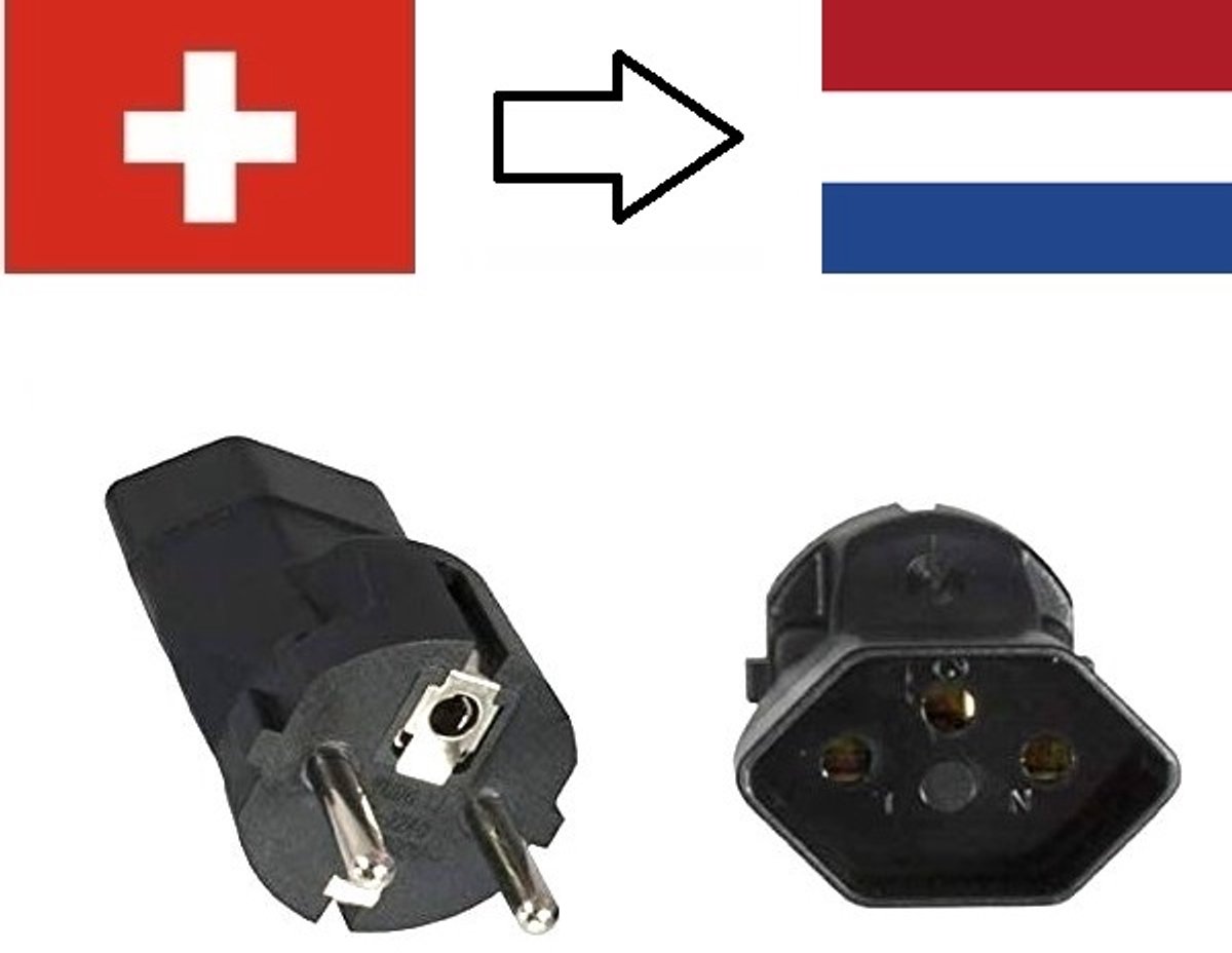 Reisadapter Zwitserland (Type J) naar West-Europa (Type F) | zwart