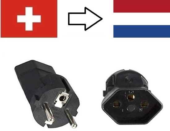 Reisadapter Zwitserland (Type J) naar West-Europa (Type F) | zwart