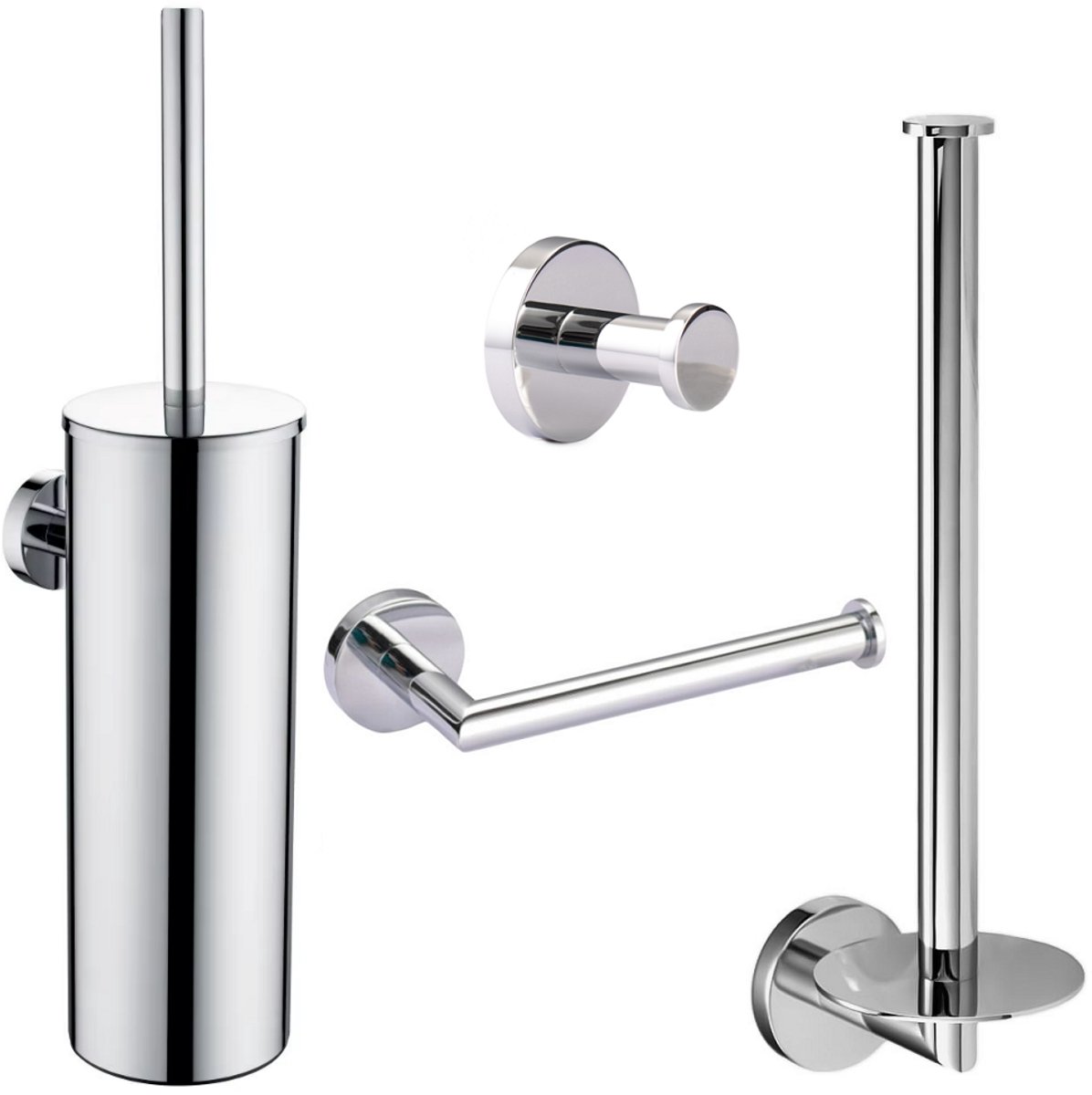Toiletaccessoireset Chroom 4-delig - Toiletset - Toiletborstelhouder - Toiletrolhouder - Reserverolhouder - Handdoekhaak