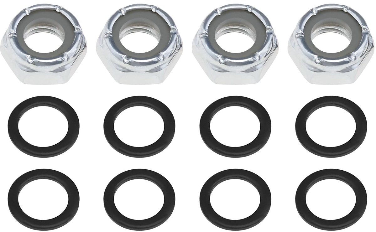 8Pcs M8 Skateboard Lock Nuts Set Heavy Duty Skateboard Truck Shaft Washers Speed Rings Accessories For Skateboard Silver