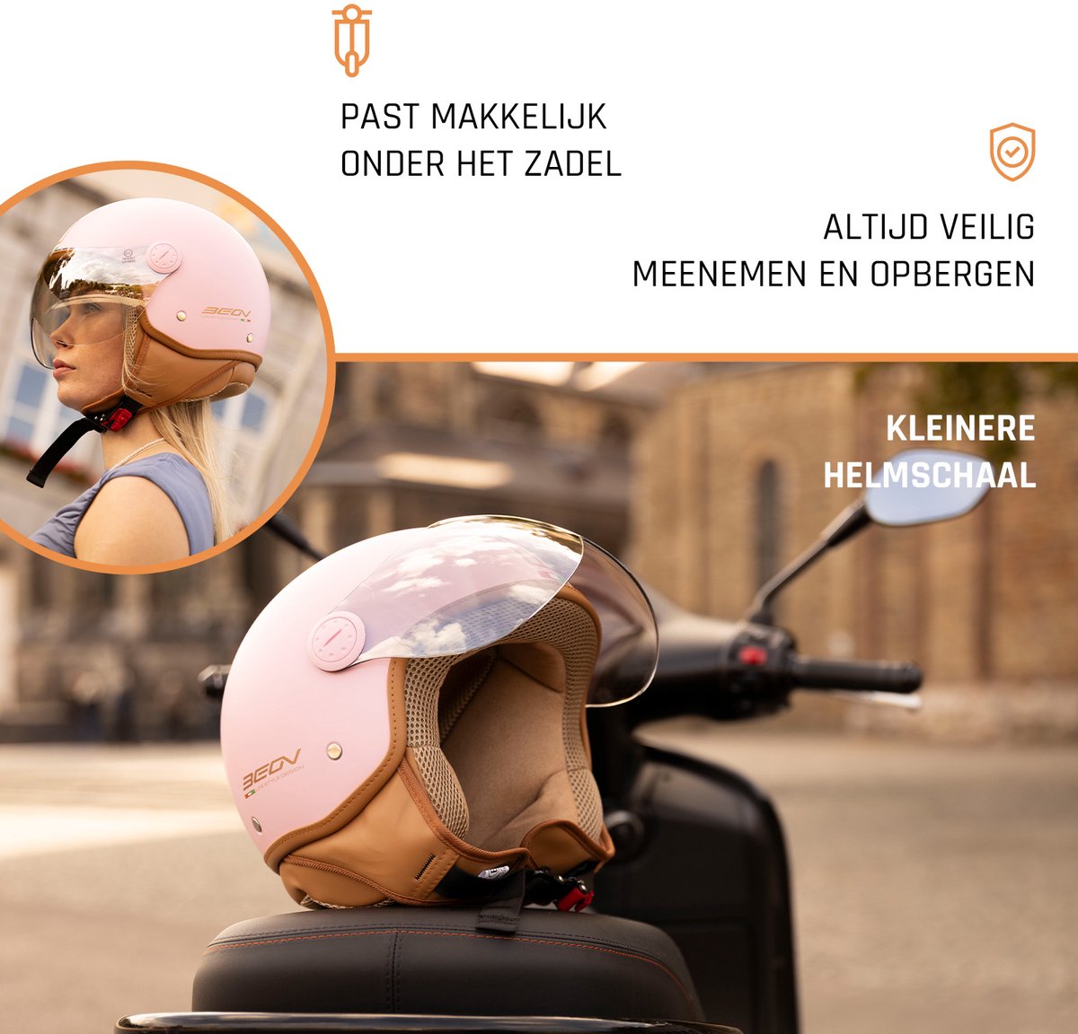 BEON Design Luxe Scooterhelm - Roze - S - Jethelm met Vizier - Motorhelm voor Dames - Geschikt voor Vespa, Scooter, Brommer, Motor en Snorfiets – foto 4