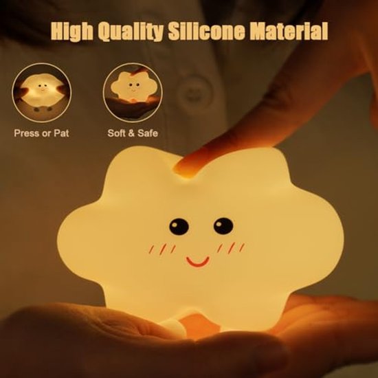 Schattig Wolken Nachtlampje voor Kinderen - USB Oplaadbaar, Draagbaar en Aanraakdimmend met 3 Lichtmodi — afbeelding 4