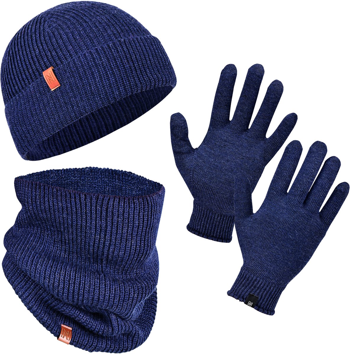 Norfolk Winterset - 70% Merino Wol Muts - Handschoenen en Nekwarmer Set - Premium Gebreide, Warm en Zacht - Cadeauset - L/XL - Blauw