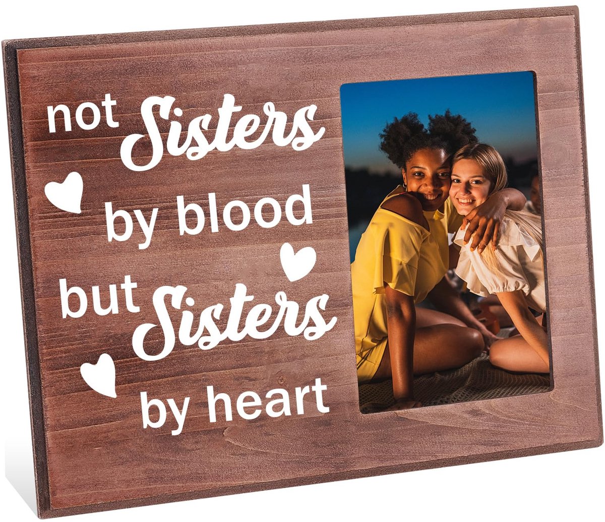 Not Sister By Blood But Sister By Heart fotolijst, 10 x 15 cm, fotolijst voor beste vriend, afval/tafelblad, rustieke houten vriendschapsgeschenken frame voor vrouwen, vrienden,