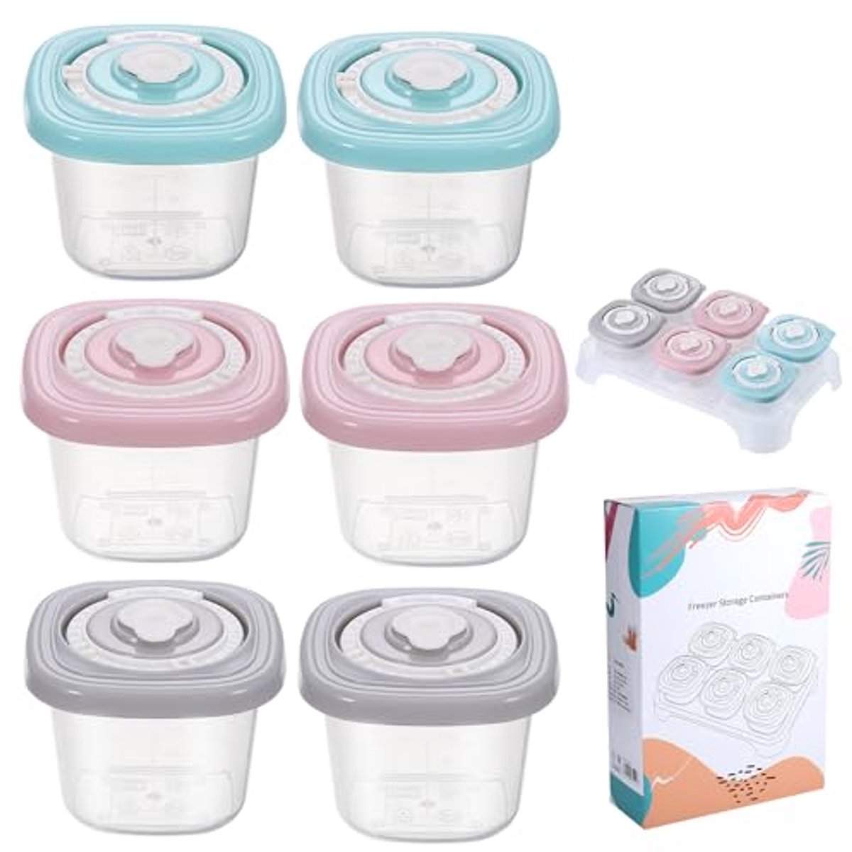 Image of 6 stuks babyvoedselcontainers met datumweergave - luchtdichte, veilige vriesdozen voor kleine levensmiddelen