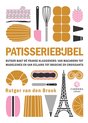Illustratie met Franse patisserie: croissant, eclair, macaron, brioche, tulband, taart, slagroomspuit en de Eiffeltoren. Titel: Patisseriebijbel.