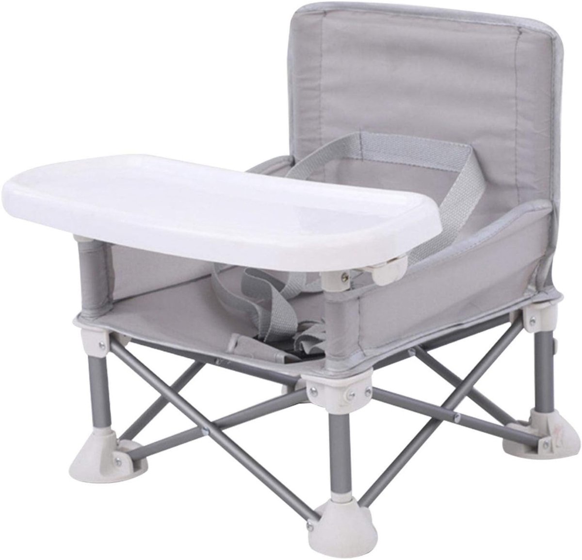 Jojoy - Opvouwbaar Babyzitje Met Eetblad - Draagbare Kinderstoel 5-Punts Harnas - Tot 15kg - Grijs - BIBISEAT