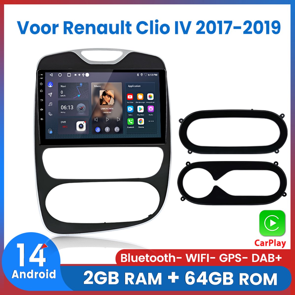 Awesafe Geschikt voor Renault Clio (2017 t/m 2019) - 2+64GB 4Core - 10.1 inch Android 14.0 CarPlay Autoradio - Draadloos CarPlay & Android Auto - Bluetooth & WiFi - GPS Navigatie