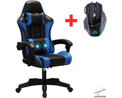Lexorion Gaming Stoel – Ergonomische Gaming Chair – Inclusief Gratis RGB Gamingmuis Cadeau – Verstelbaar – Lederen Gamestoel – 136 kg – Blauw – Bureaustoel