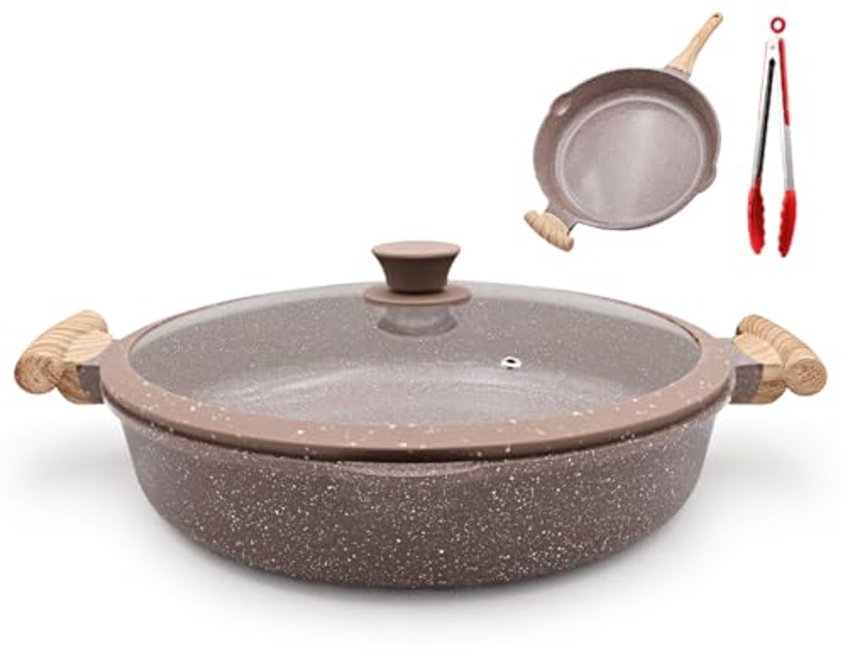 Ceramic Non-Stick Frying Pan 2-in-1 30cm with Lid - Eco-Friendly and Multi-Functional