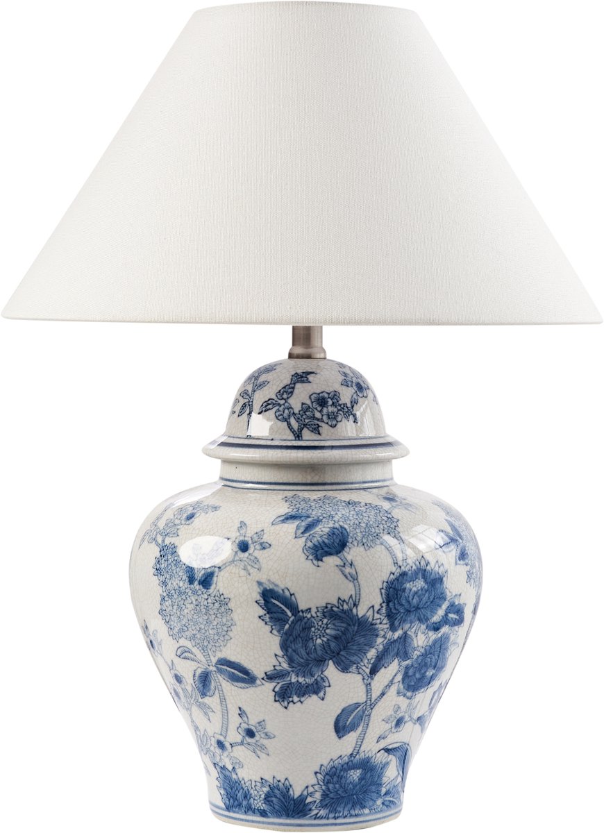 SORRAIA - Tafellamp - Wit/Blauw - Porselein/Linnen