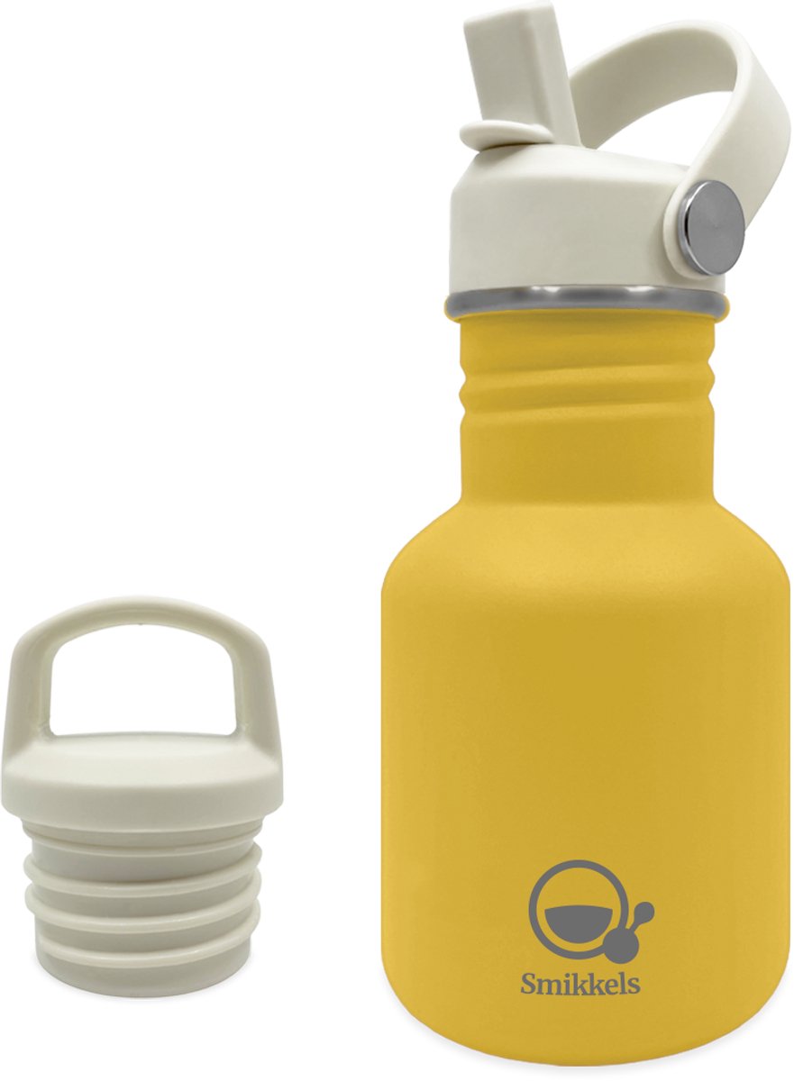 Smikkels - RVS drinkfles - 350ml - Geel - Schoolbeker kind - Drinkbus school