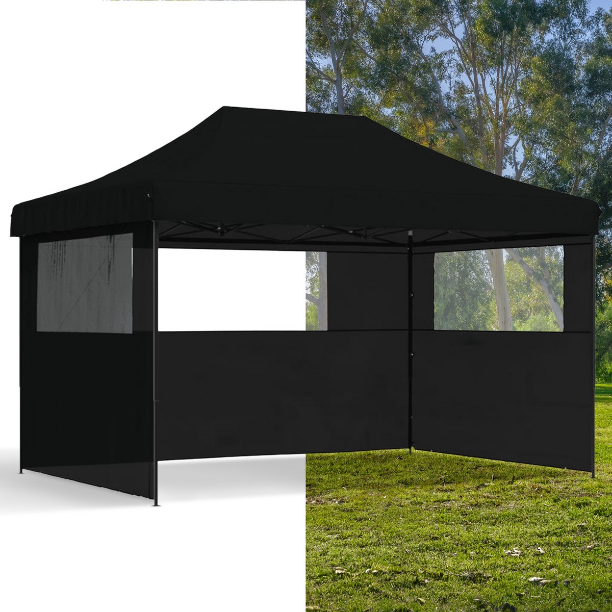 Partytent opvouwbaar - Paviljoen - 3x4 - Easy up - Waterdicht - met Zijwanden - Weerbestendig - Zwart